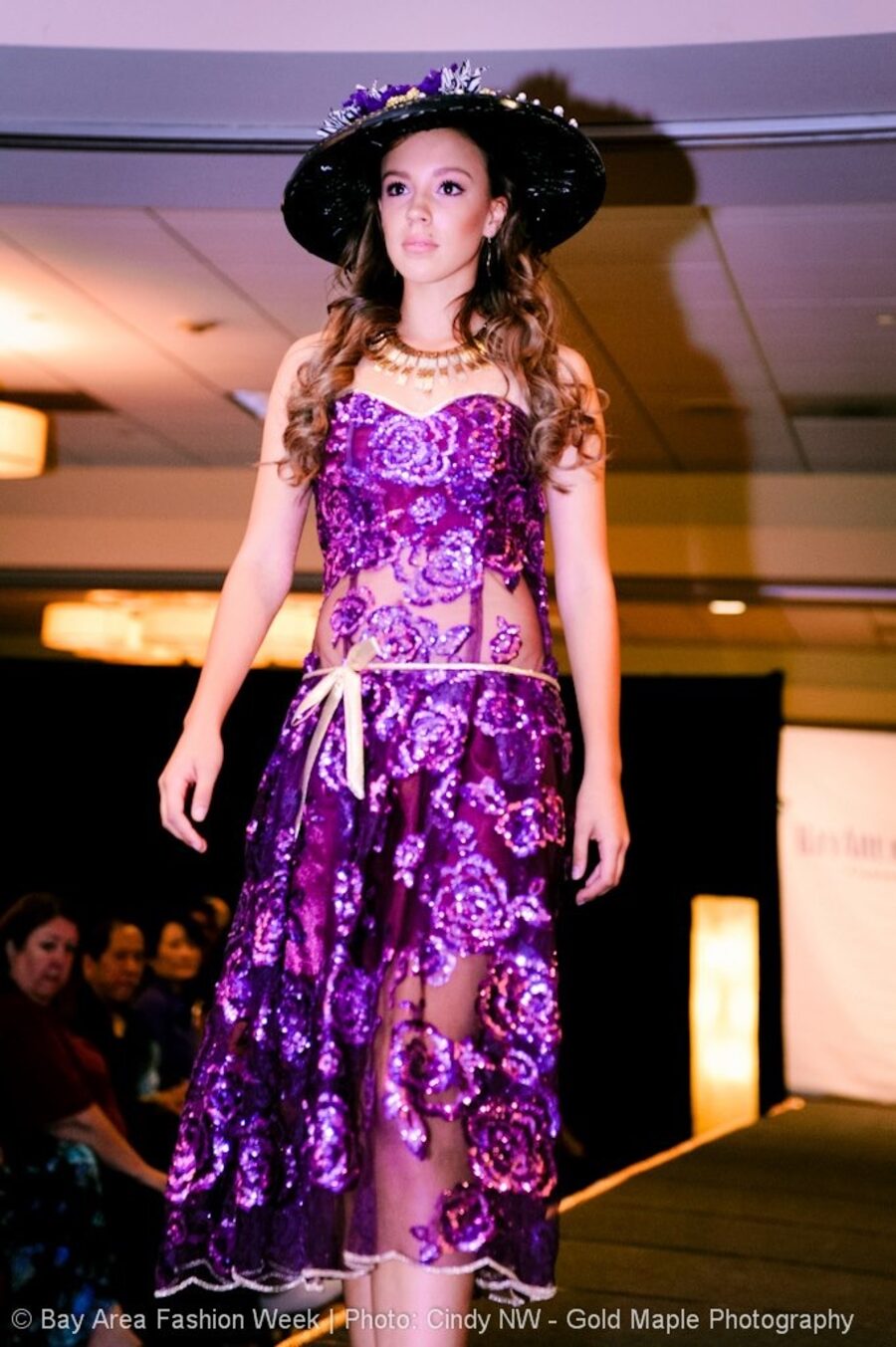Purple sequin evening gown, runway